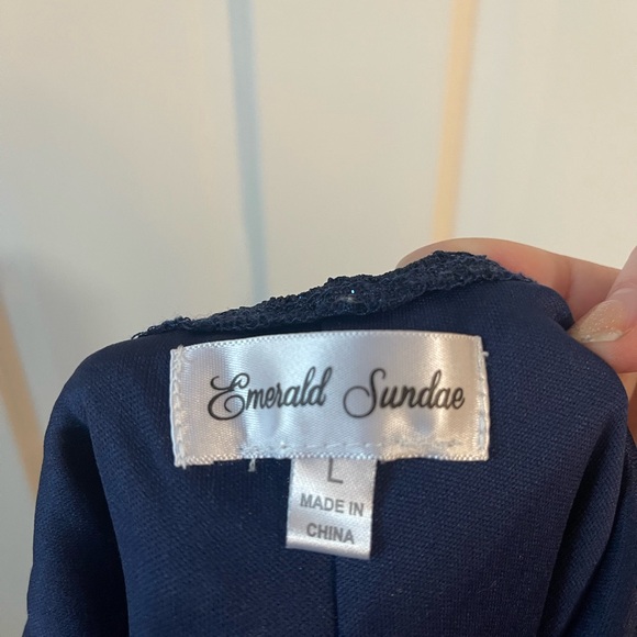 Juniors Emerald Sundae Lace Mesh Cutout Back Body-con Mini Dress Navy Blue Large - Picture 8 of 8